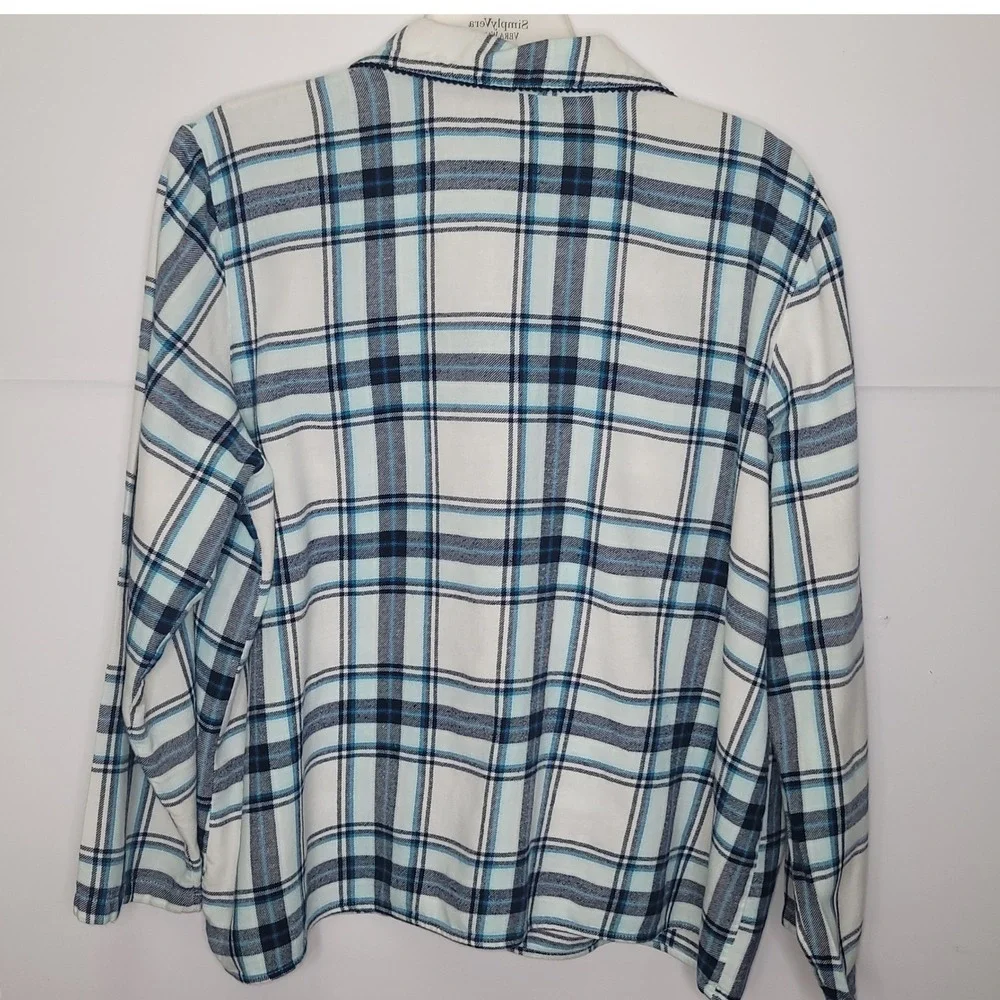 Croft & Barrow Pajama Set XL Blue PlaidFlannel Button Top Pants Lounge Sleepwear